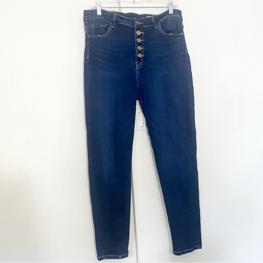 Bridge By Gly Women's Blue Skinny High-Waisted Button Fly Dark Wash Jeans 32